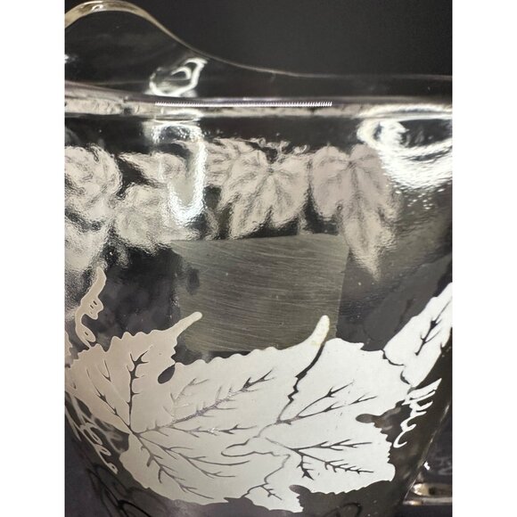Vtg Bartlett Collin's Style Glass Pitcher Etched Grapevine Design 8.25" Tall - Picture 5 of 9